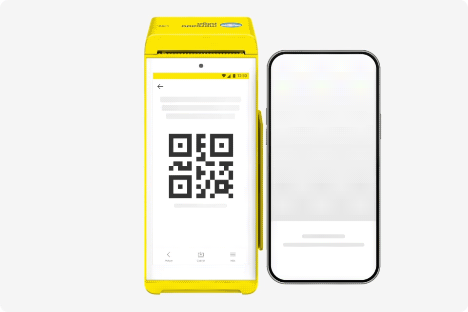 Gif de um celular escaneando o código QR que aparece na maquininha. 